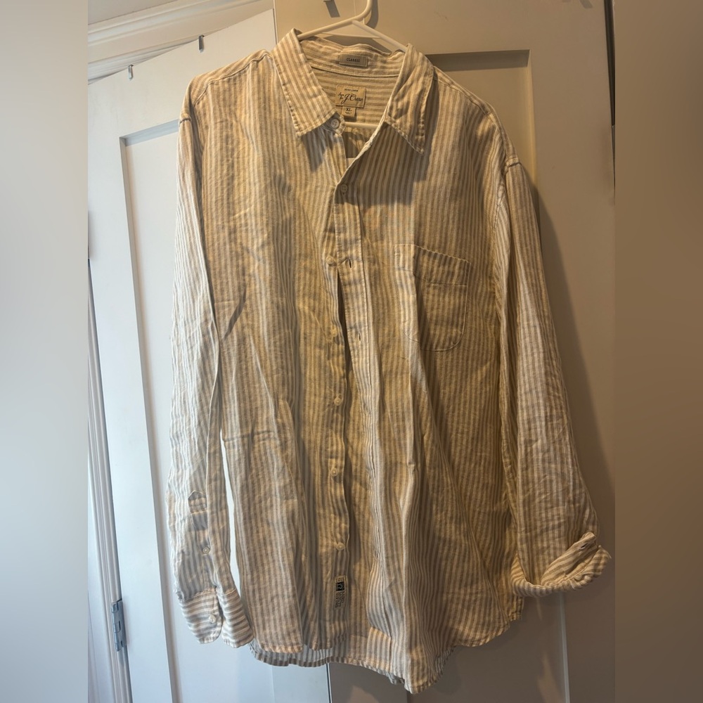 J. Crew Tan and White Casual Button Down Shirt